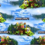Minecrafti tegelased plokkmaailma maastikul