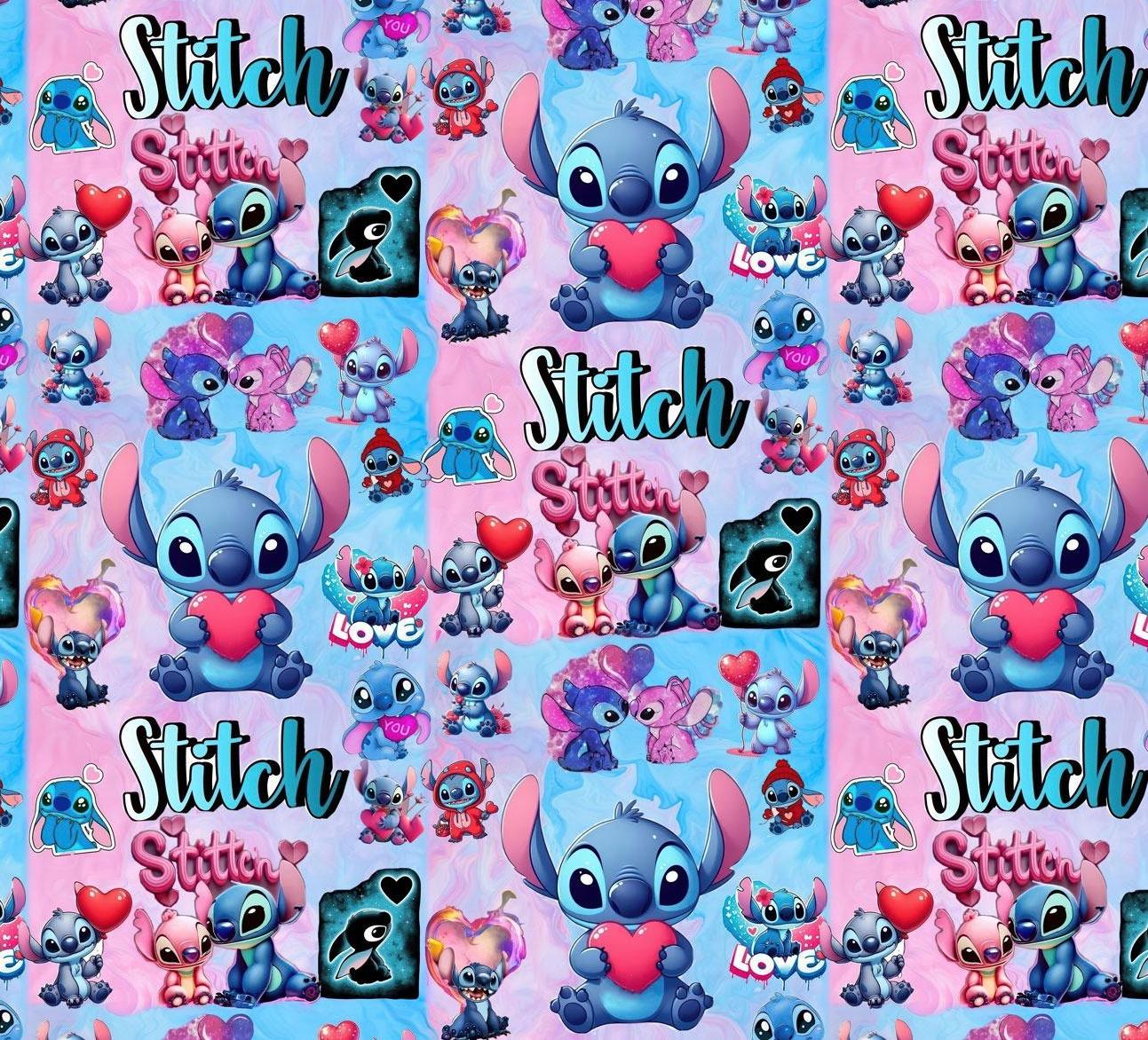 Stitchi muster südamete ja roosade detailidega
