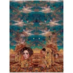 Klimti stiilis sürrealistlik kuldsete figuuridega maastik